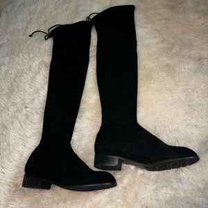 Kaitlyn Pan genuine suede black leather over the knee boots